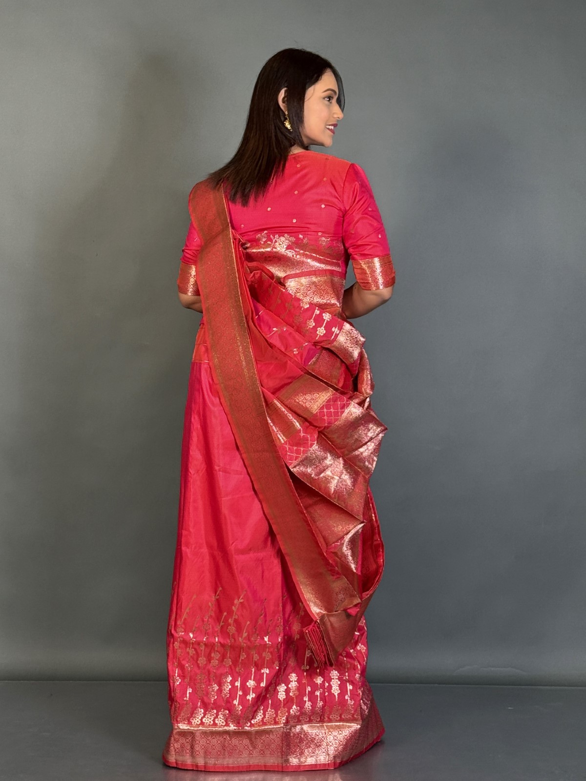 Tomato Red Ethereal Weave Ready to Wear Saree Set - Image 6