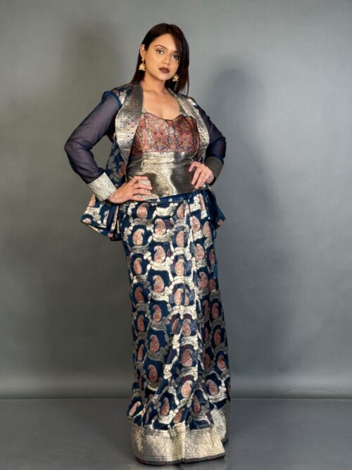 Peacock Muse: Semi Tussar Fusion Saree Set