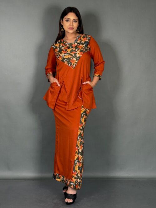 Rust Palash Bloom Fusion Partywear Set