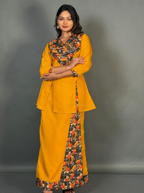 Mango Bloom Fusion Pouch Neck Kurti & Skirt Set
