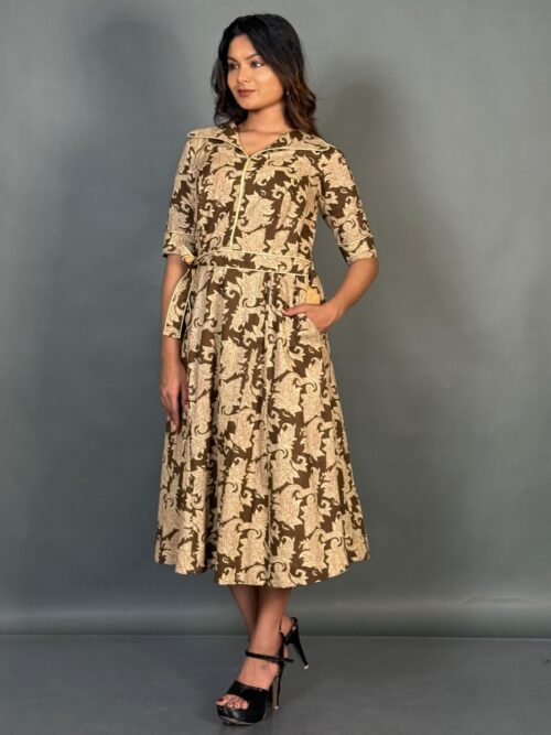 Mocha Elegance Cotton Collar Dress