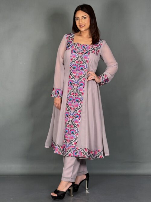 Mauve Grace Plus Size Embroidered Anarkali Set